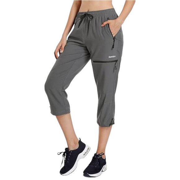 Ksmien Women's Lightweight‎ Hiking Workout Capri Pants In Grey - Size Large - Picture 1 of 9